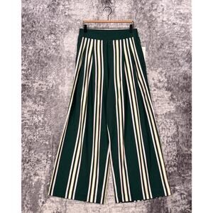 New Fore All Pants Medium Womens Shirley Trouser Green Striped Wide Leg
